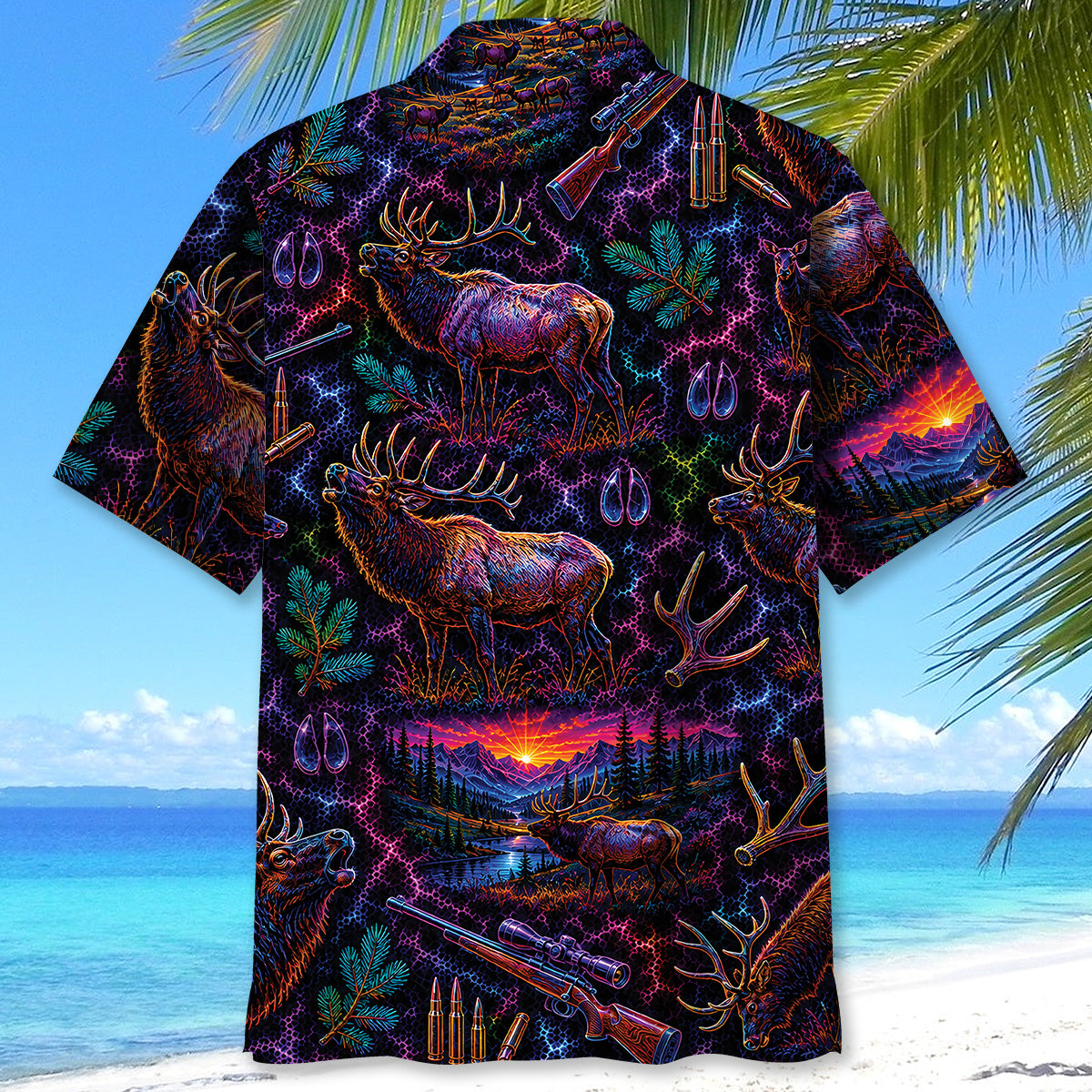 Midnight Elk Hunting Neon Hawaiian Shirt