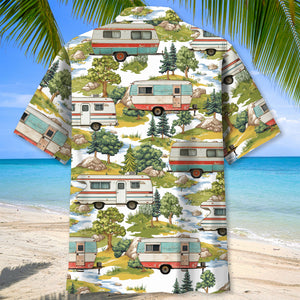 Camper Trailer Camping 80s Vintage Hawaiian Shirt