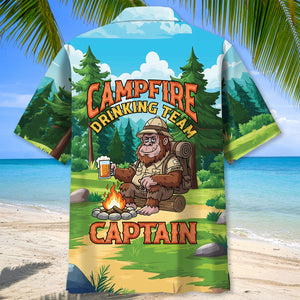 Custom Name Bigfoot Campfire Drinking Team Captain Hawaiian Shirt