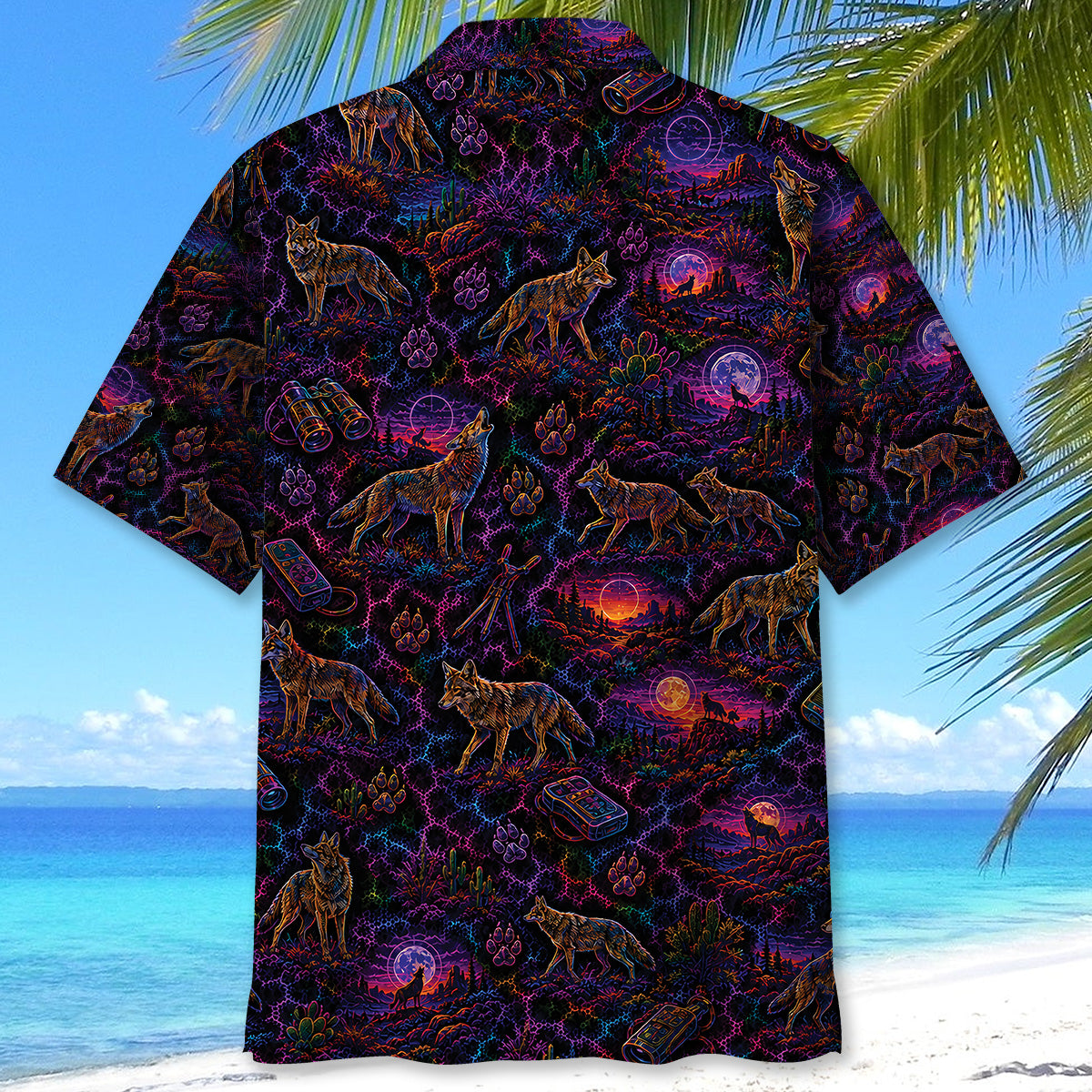 Midnight Coyote Neon Hawaiian Shirt