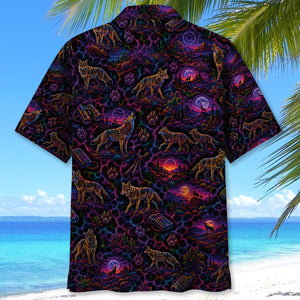 Midnight Coyote Neon Hawaiian Shirt
