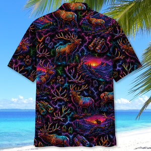 Midnight Elk Hunting Neon Hawaiian Shirt