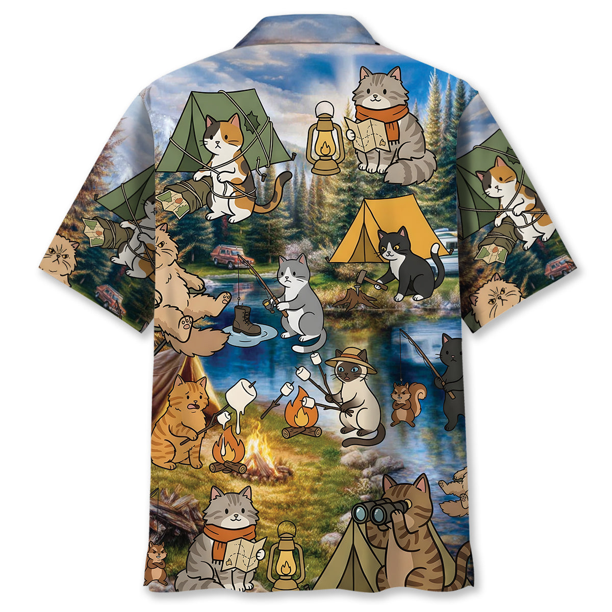 Funny Cat Campsite Hawaiian Shirt