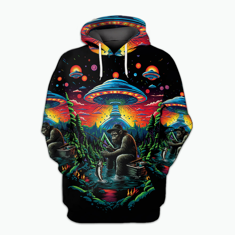 Bassquatch Bigfoot Fishing Forest All Over Print Shirt
