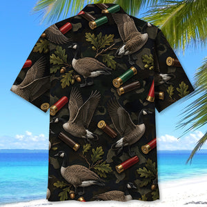 Vintage Goose Hunting Camouflage Black Hawaiian Shirt