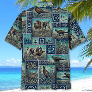 Vintage Blue Pheasant Hunting Hawaiian Shirt