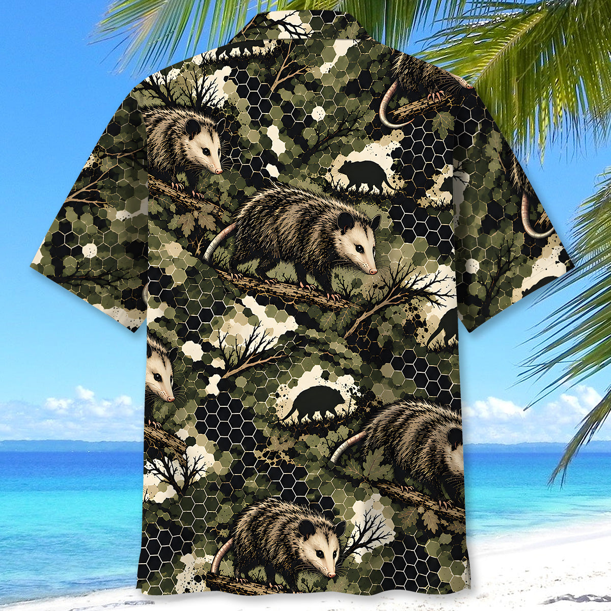 Tactical Hexagonal Opossum Camo Hawaiian Shirt