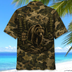 Grizzly Bear Forest Camouflage Dark Hawaiian Shirt