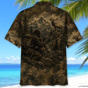 Bigfoot Elk Hunting Camouflage Funny Hawaiian Shirt