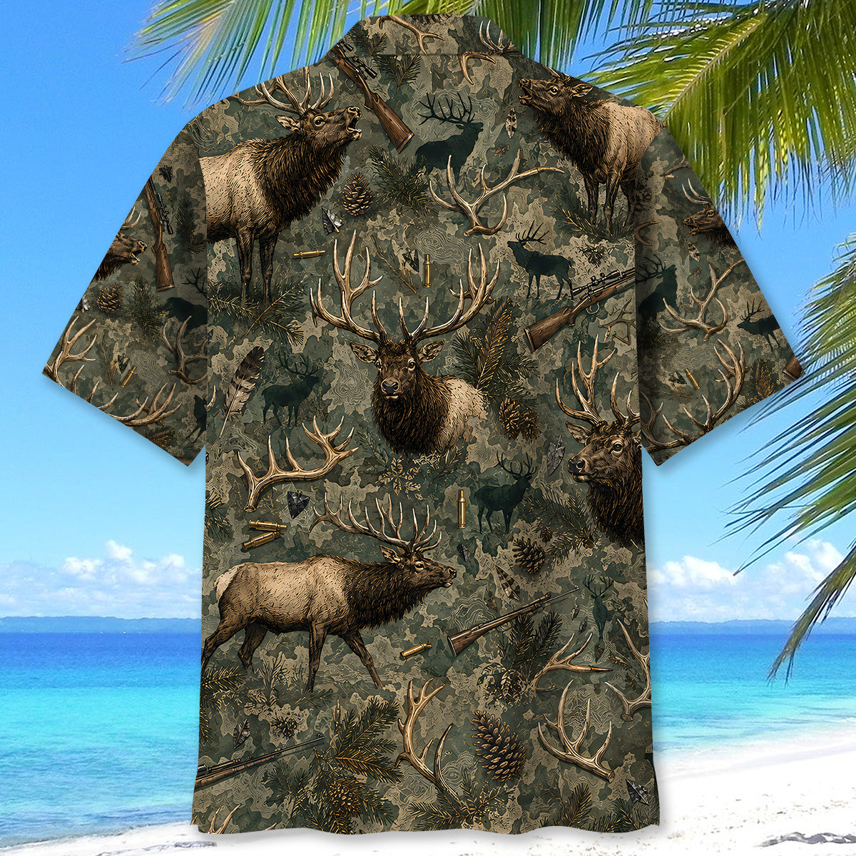 Vintage Elk Hunter Camo Hawaiian Shirt