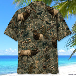 Vintage Elk Hunter Camo Hawaiian Shirt