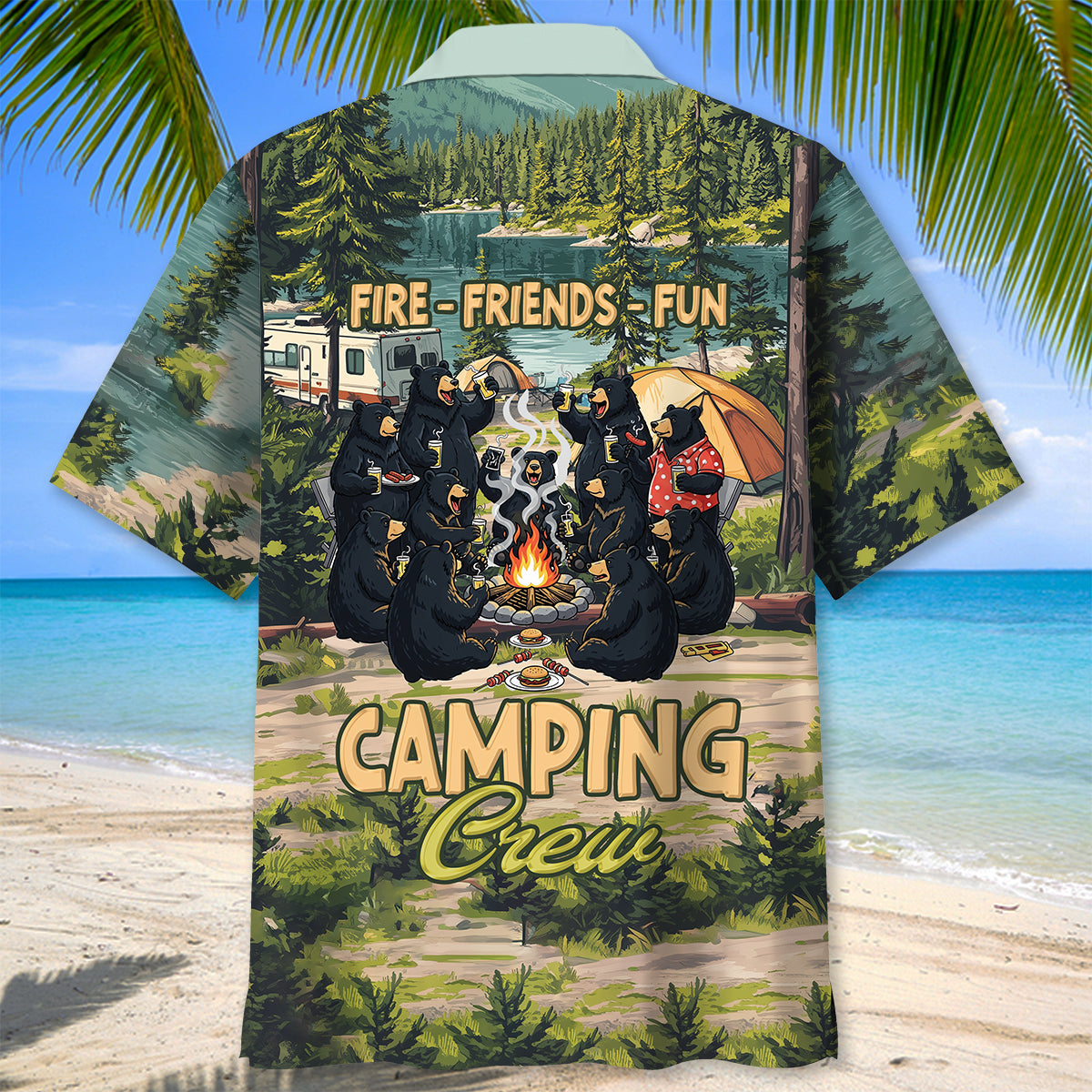 Friends, Fires, Fun Camping Crew Black Bear Hawaiian Shirt