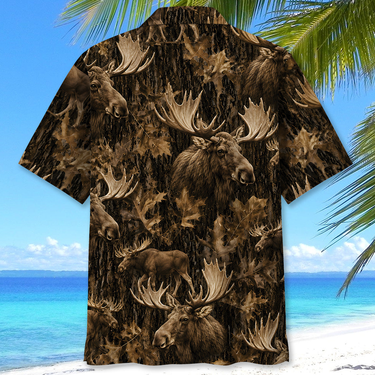 Vintage Moose Art Camo Hawaiian Shirt