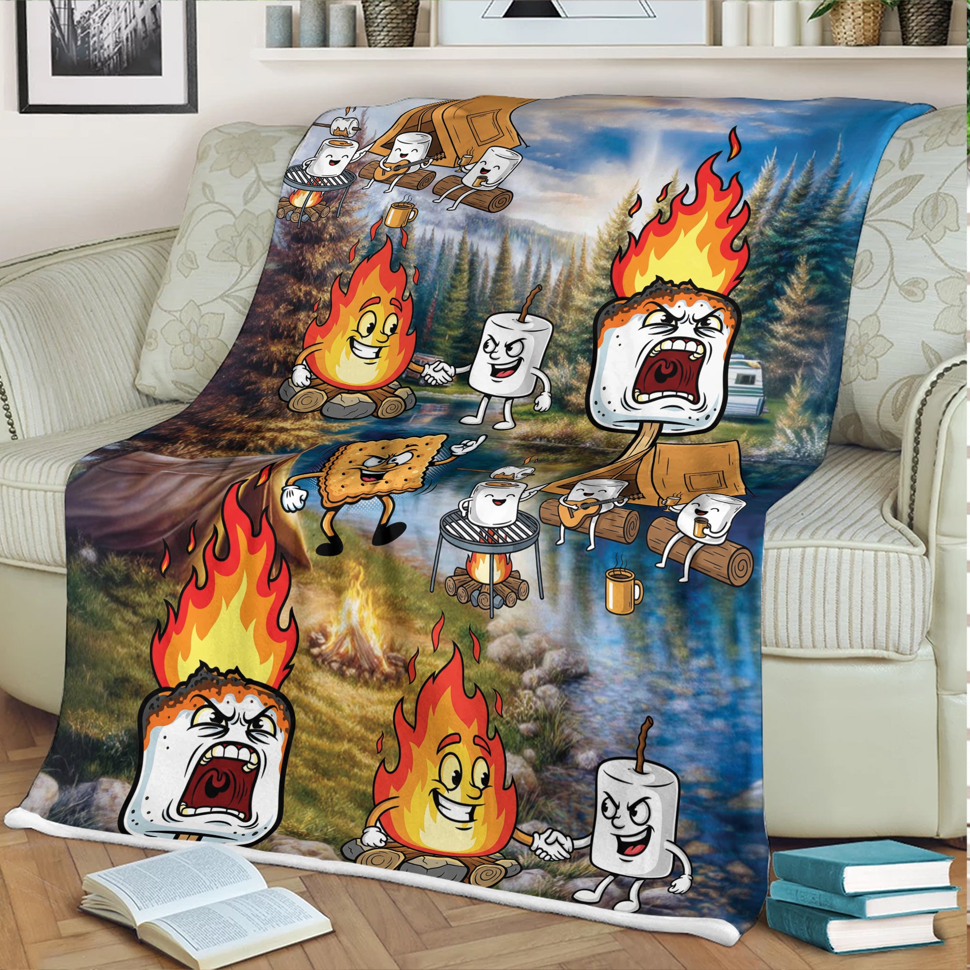 Burnt Marshmallow Camping Fleece Blanket Collection