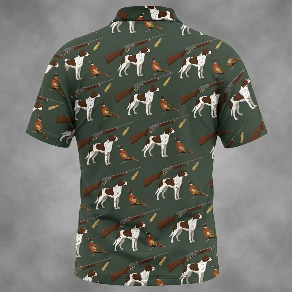Vintage Hunting Dog & Pheasant Pattern Men Polo Shirt