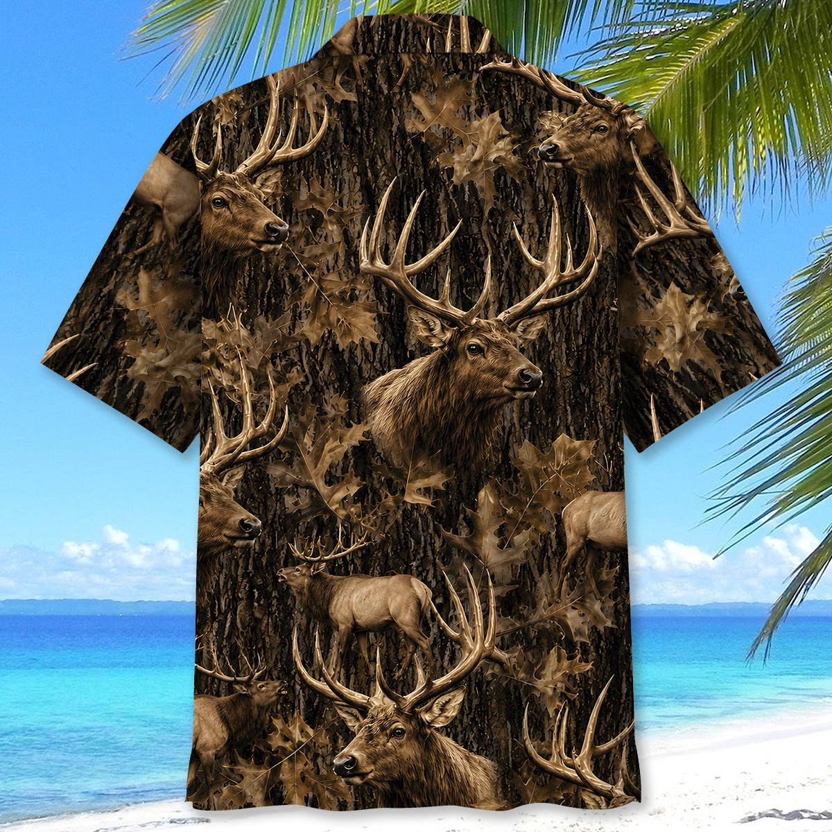 Vintage Elk Art Camo Hawaiian Shirt