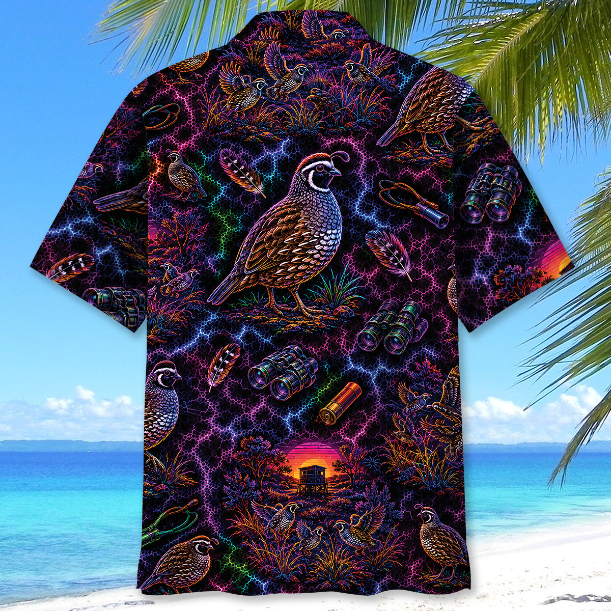 Midnight Quail Hunting Neon Hawaiian Shirt