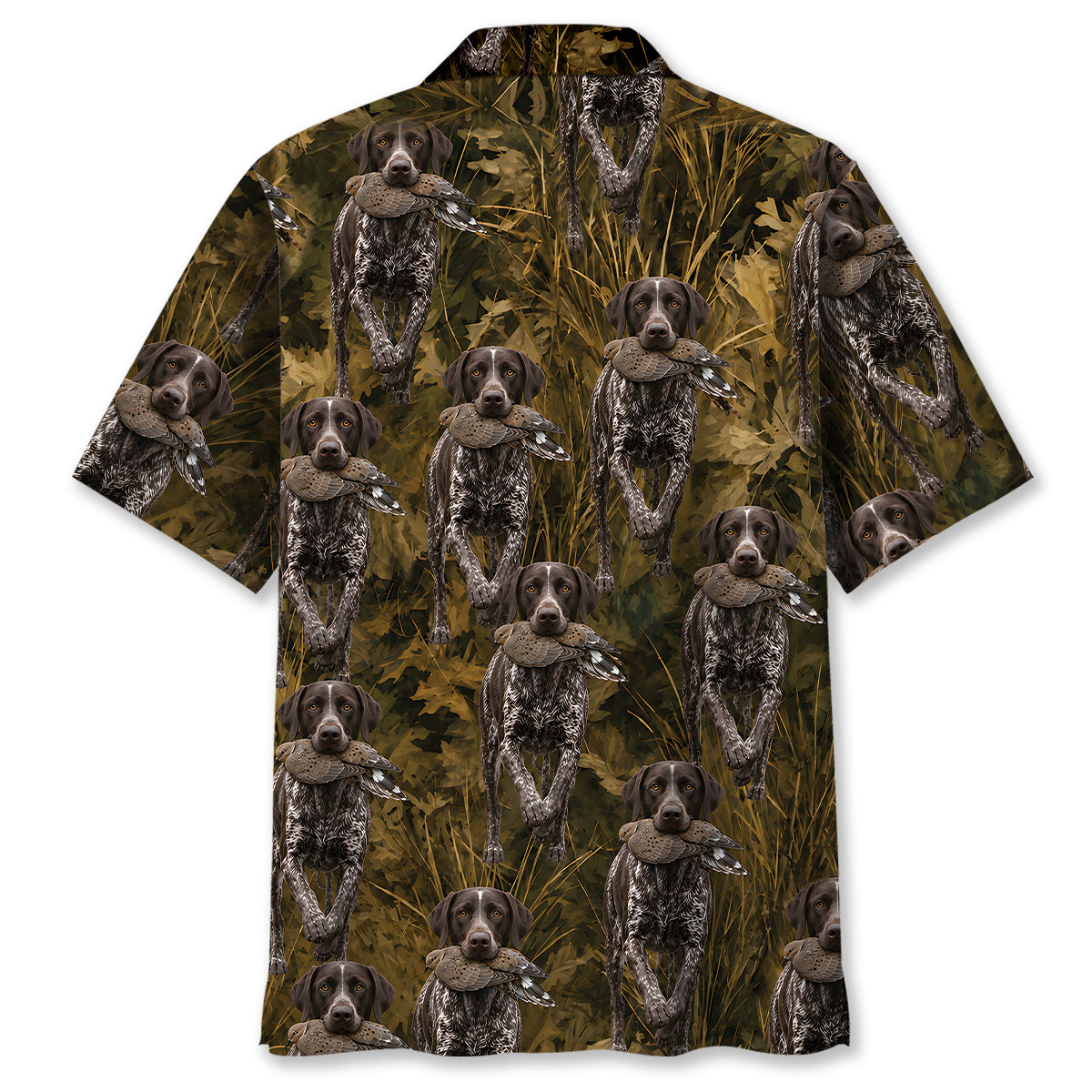 Camouflage German Shorthaired Pointer Running With Mourning Dove Hawaiian Shirt