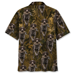 Camouflage German Shorthaired Pointer Running With Mourning Dove Hawaiian Shirt