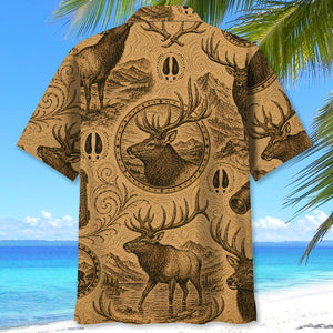 Elk Hunting Vintage Artwork Hawaiian Shirt