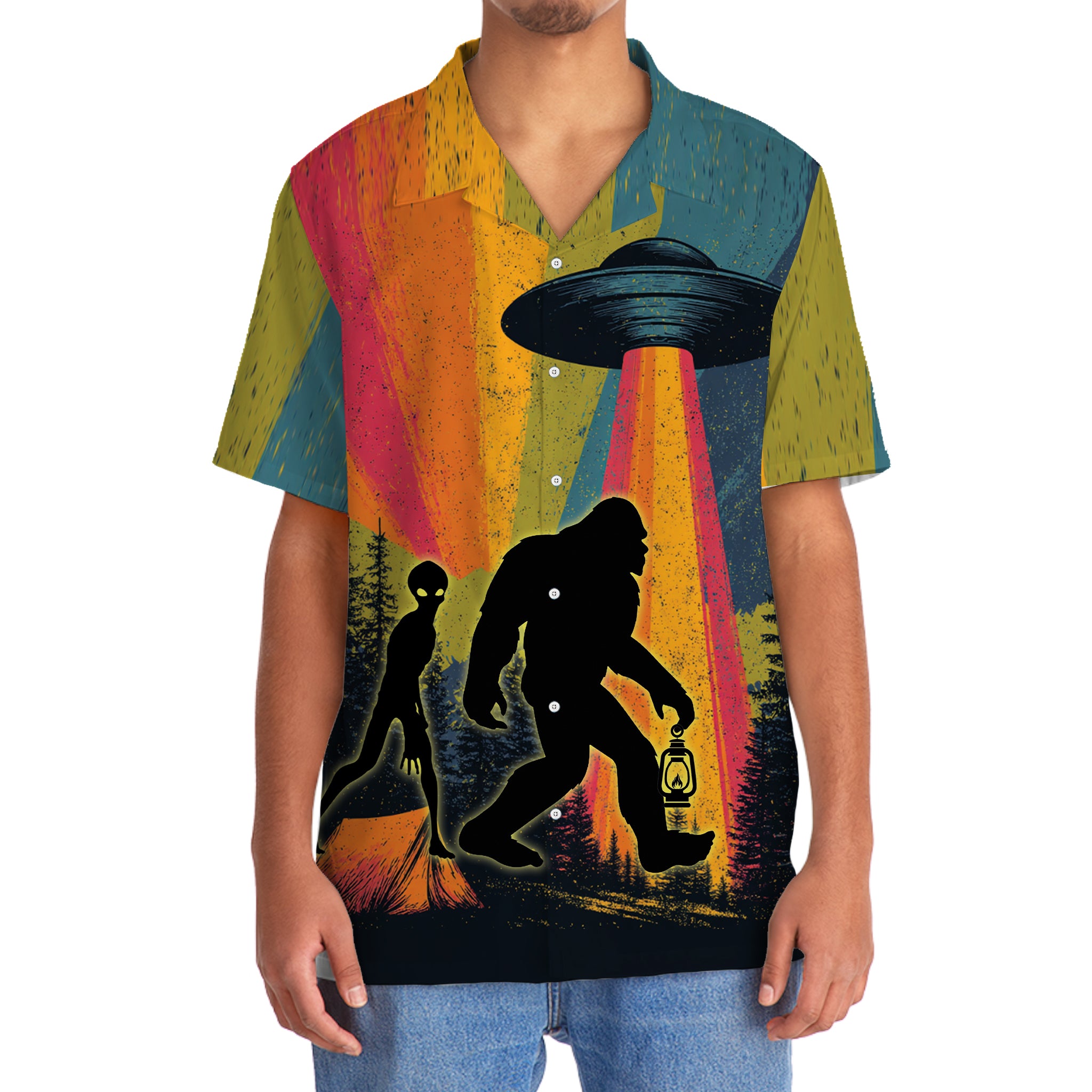 Bigfoot Alien Camping Night Vintage Hawaiian Shirt