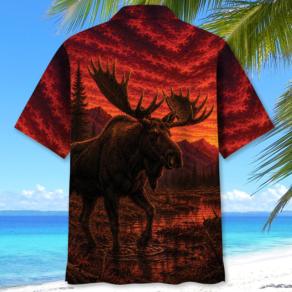 Moose Hunting Burnt Sky Hawaiian Shirt