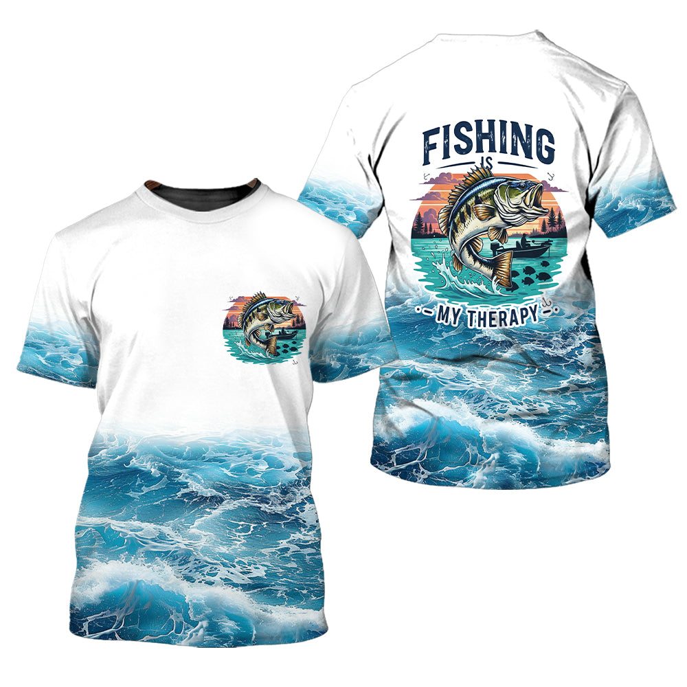 Ocean Splash Bass Fishing Is My Therapy All Over Print Shirt
