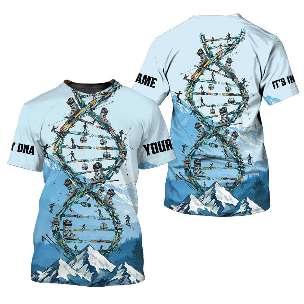 Custom Name Skiing It's In My DNA Snow-Capped Mountain All Over Print Shirt