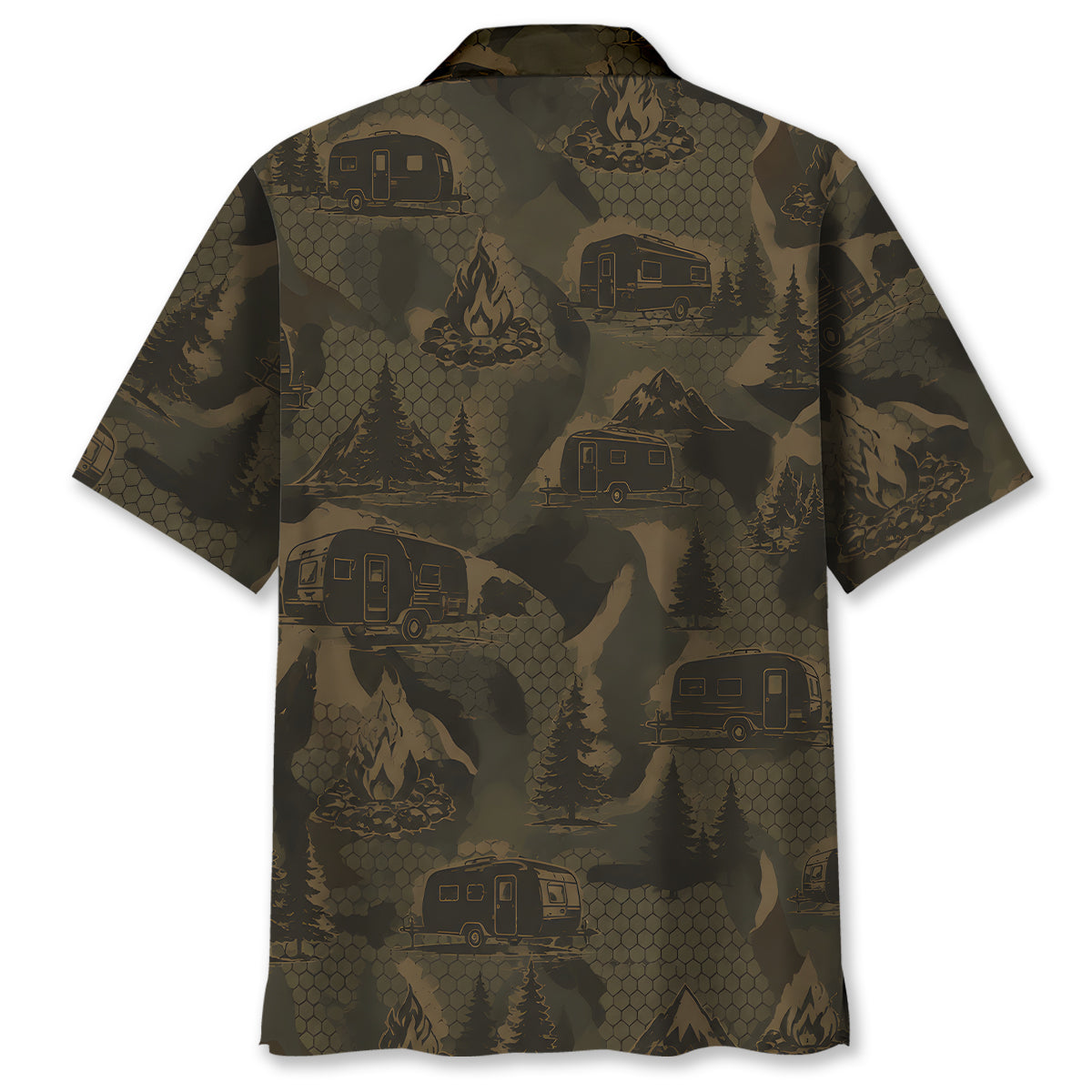 Travel Trailer Camping Camouflage Hawaiian Shirt