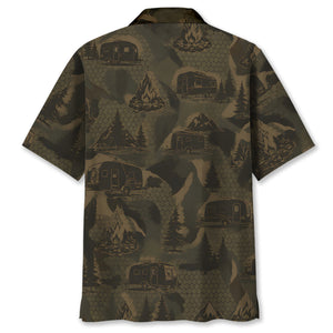 Travel Trailer Camping Camouflage Hawaiian Shirt