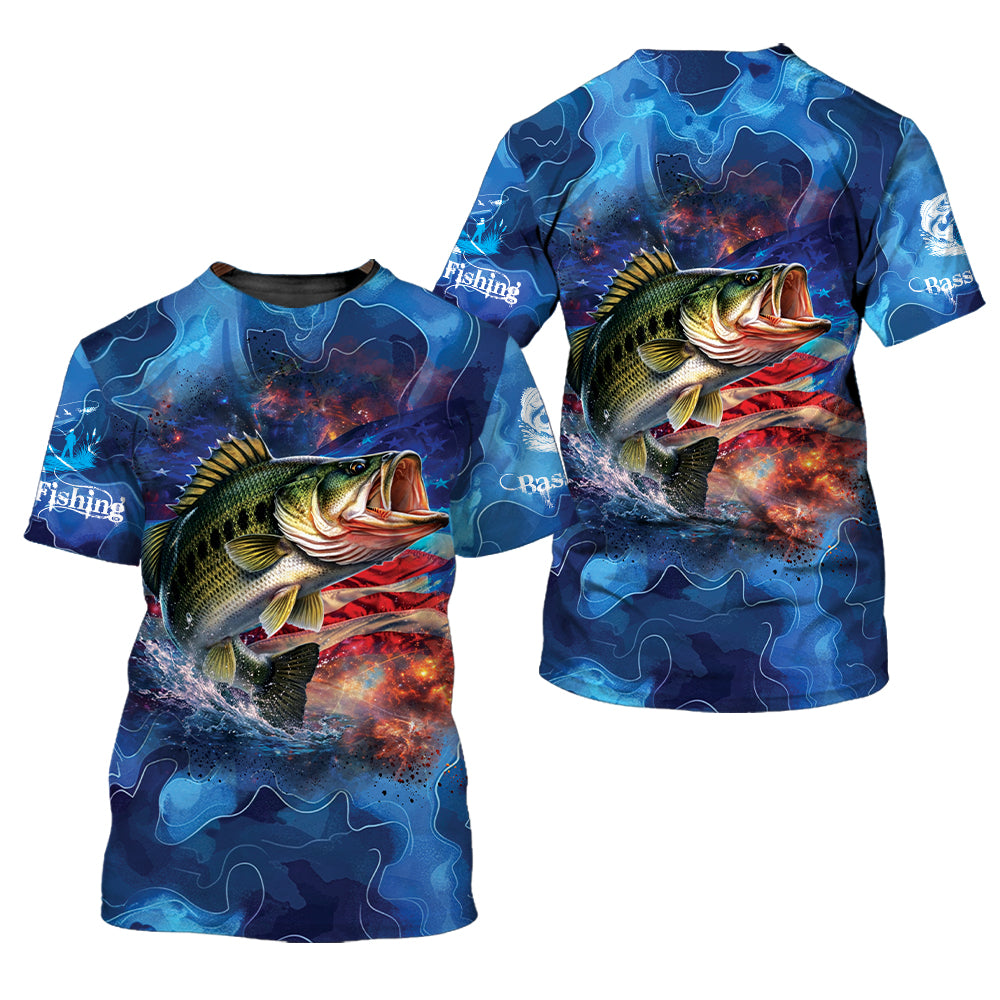 Blue Bass Fishing Patriotic All Over Print Shirt