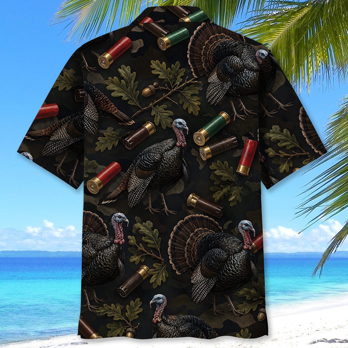 Vintage Turkey Hunting Camouflage Black Hawaiian Shirt