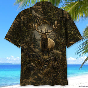 Elk Hunting Dark Camo Hawaiian Shirt