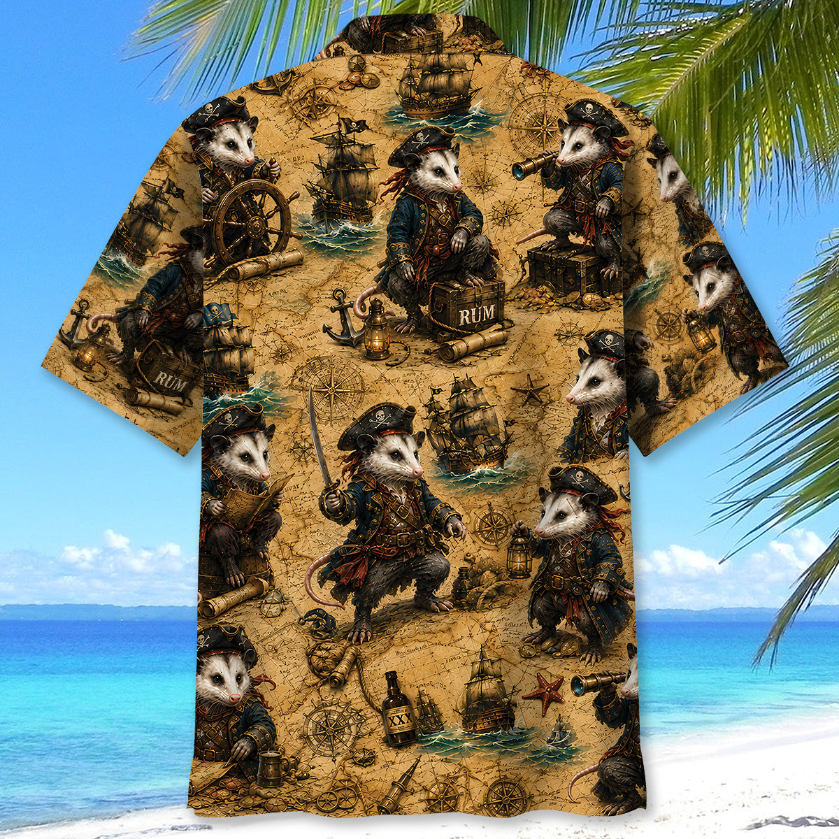 Vintage Pirate Opossum Treasure Map Hawaiian Shirt