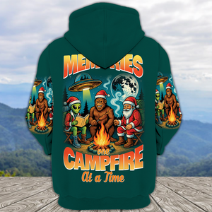 Funny Bigfoot Alien And Santa Making Memories One Campfire At A Time All Over Print Shirt