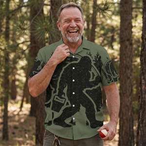Bigfoot Fishing Green Military Hawaiian Shirt