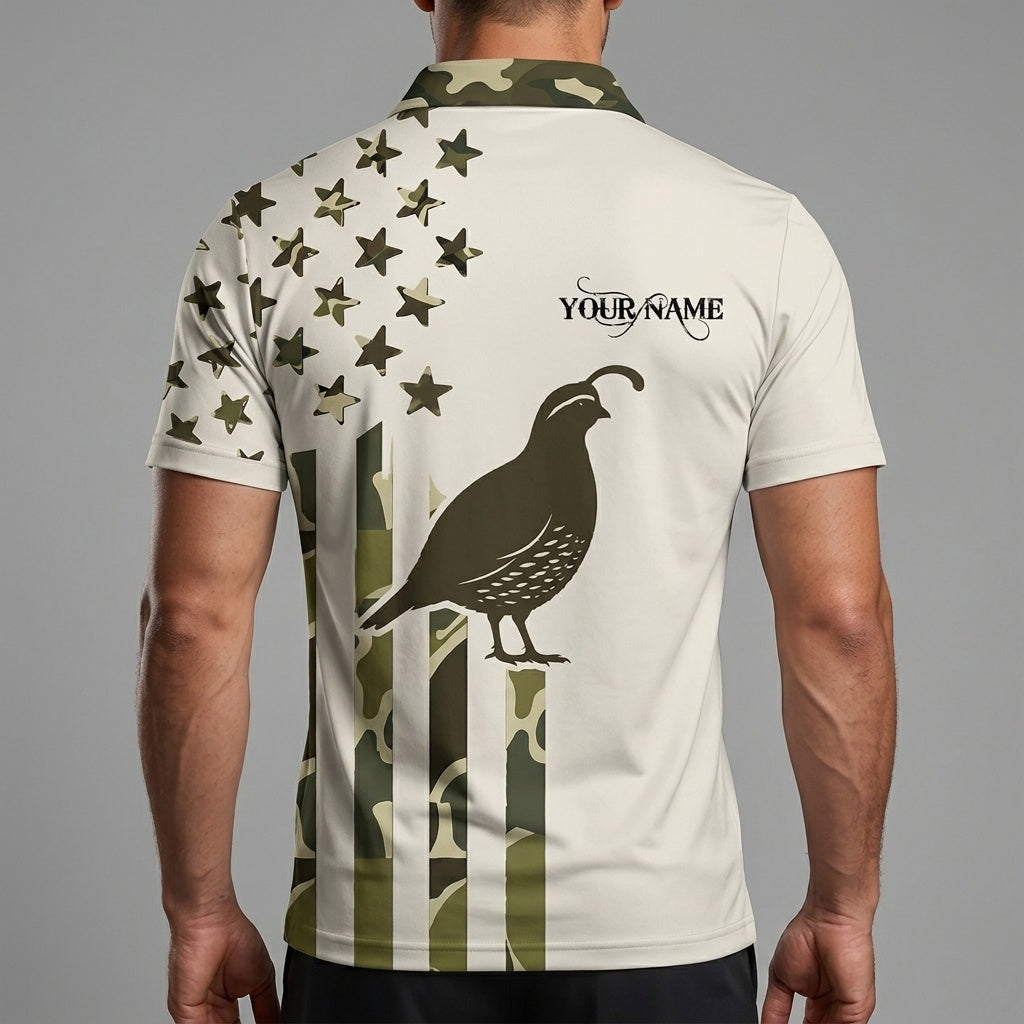 Custom Name Quail Hunting Camouflage Style Men Polo Shirt