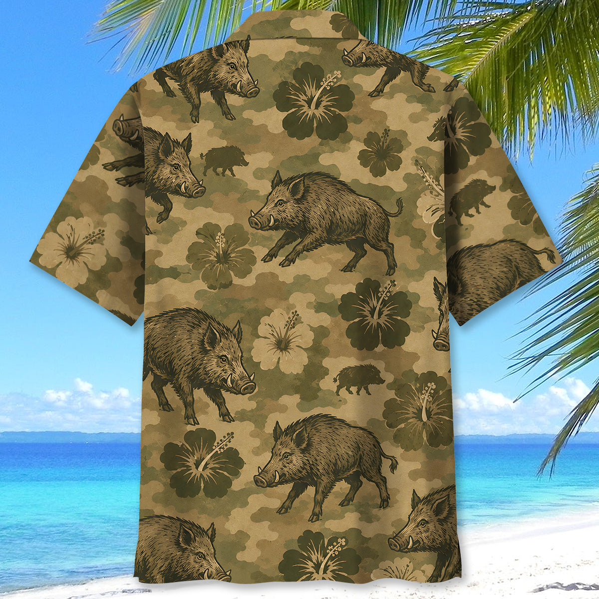 Hog Hibiscus Camouflage Hawaiian Shirt