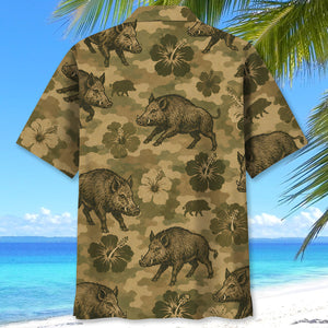 Hog Hibiscus Camouflage Hawaiian Shirt