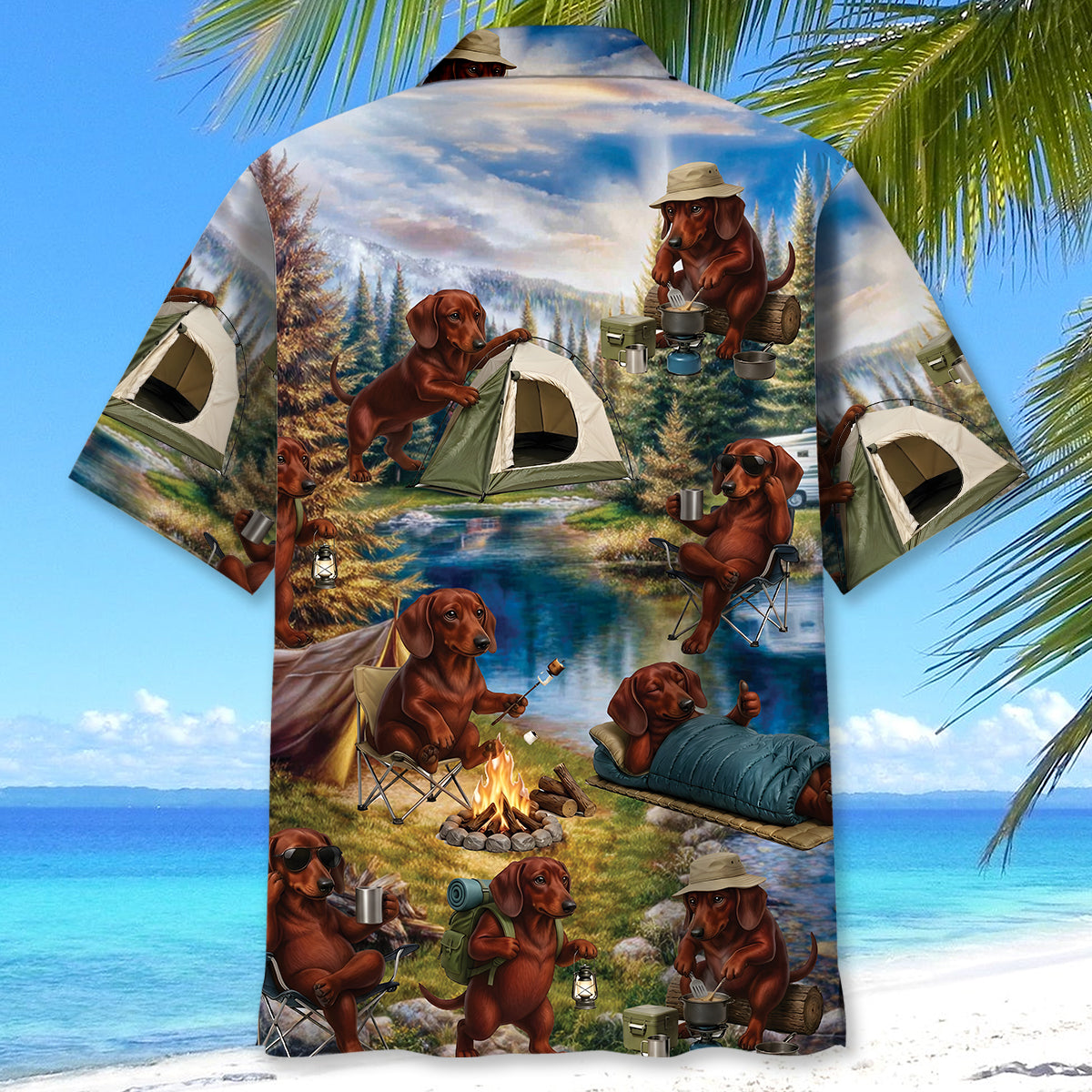 Dachshund Dog Funny Camping Hawaiian Shirt