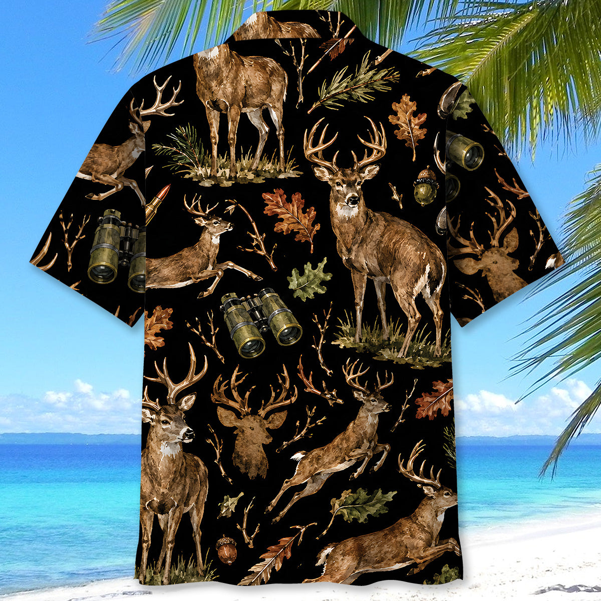 Deer Hunting Retro Black Hawaiian Shirt