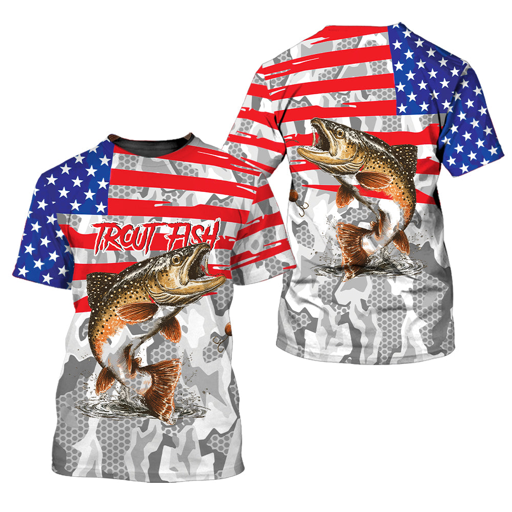 Camo American Flag Trout Fish Fishing All Over Print Shirt