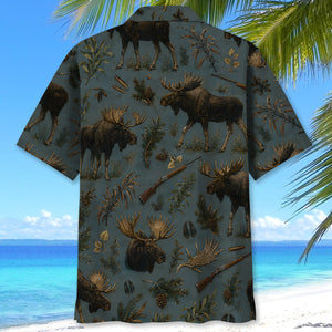 Vintage Slate Moose Hunt Hawaiian Shirt