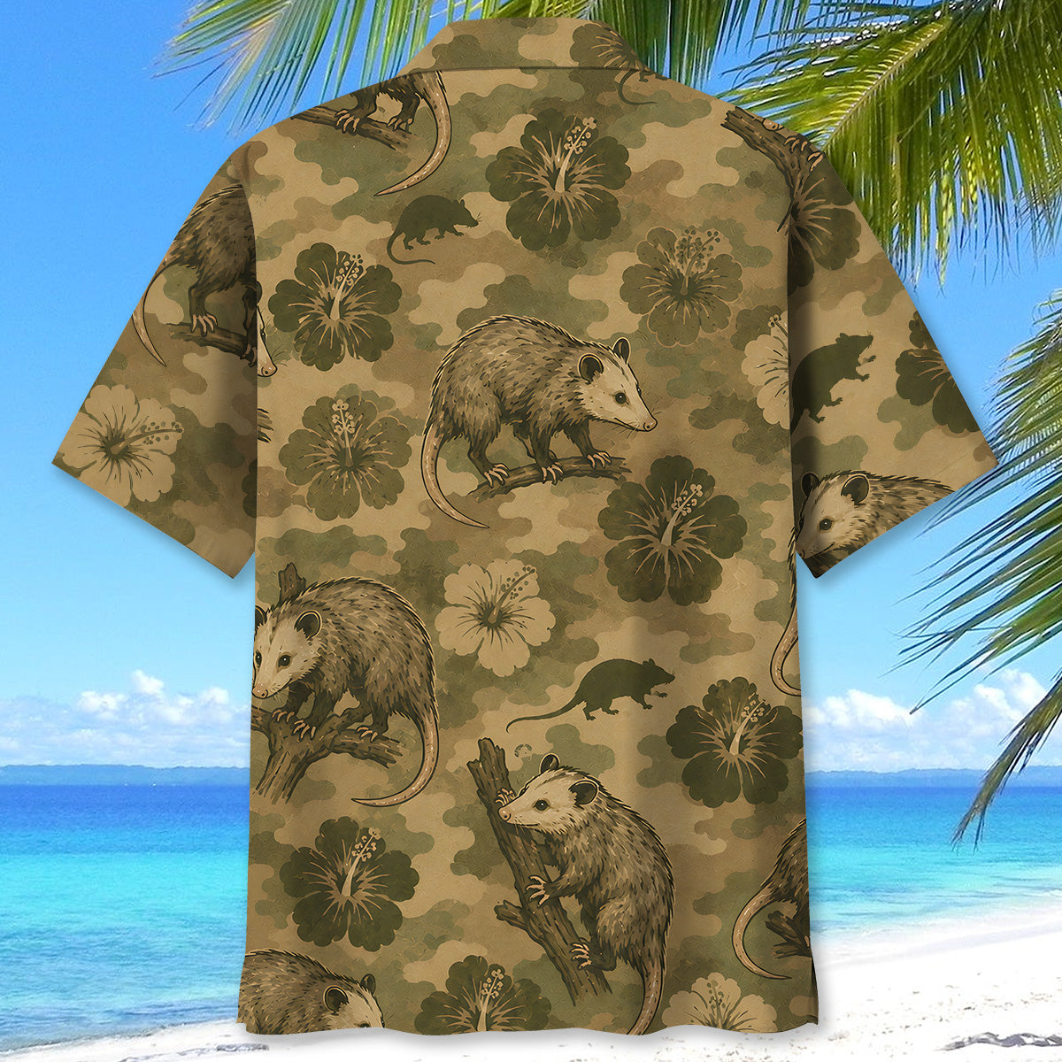 Opossum Hibiscus Camouflage Hawaiian Shirt