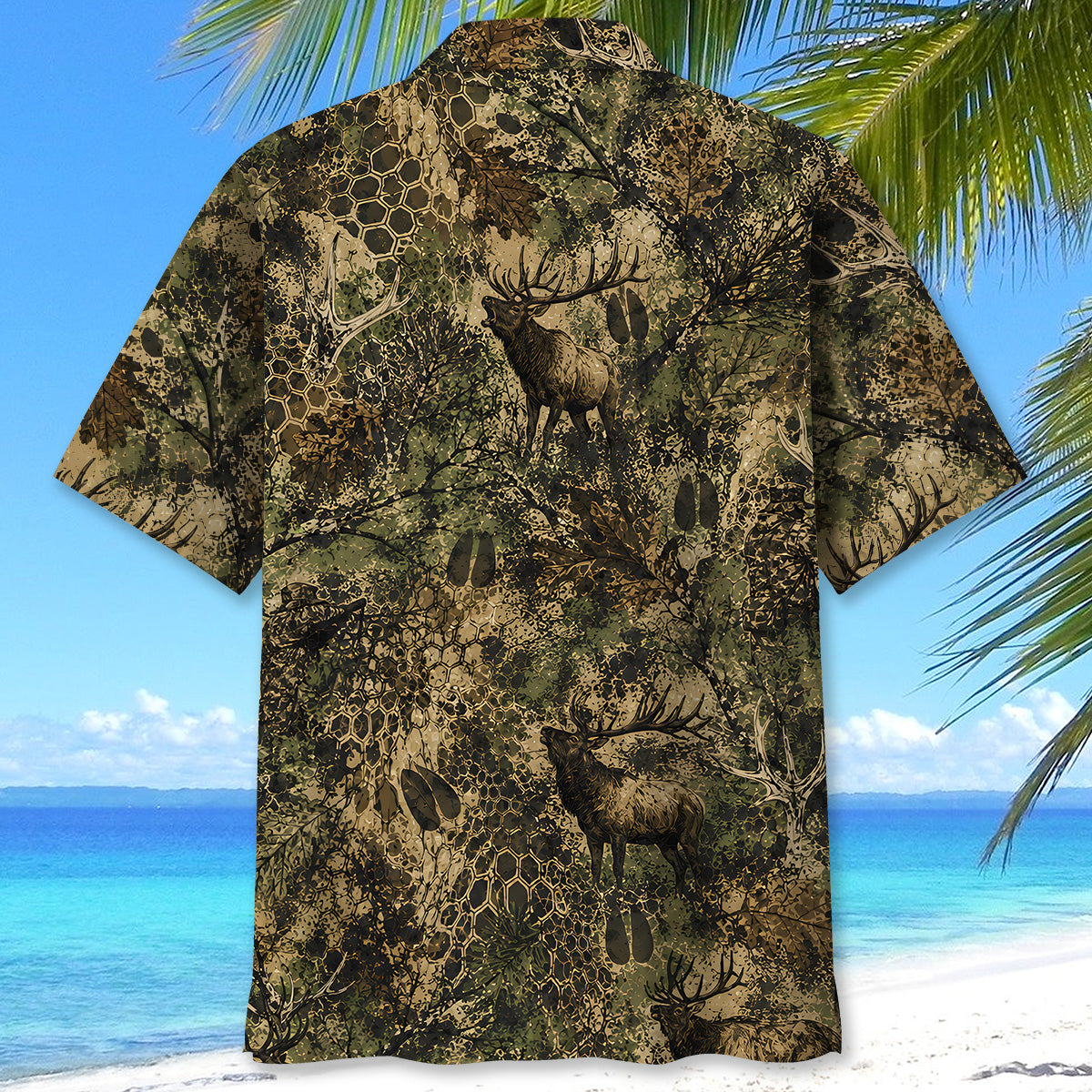 Elk Hunting Hex Camo Hawaiian Shirt