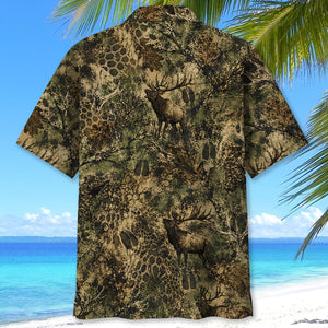 Elk Hunting Hex Camo Hawaiian Shirt