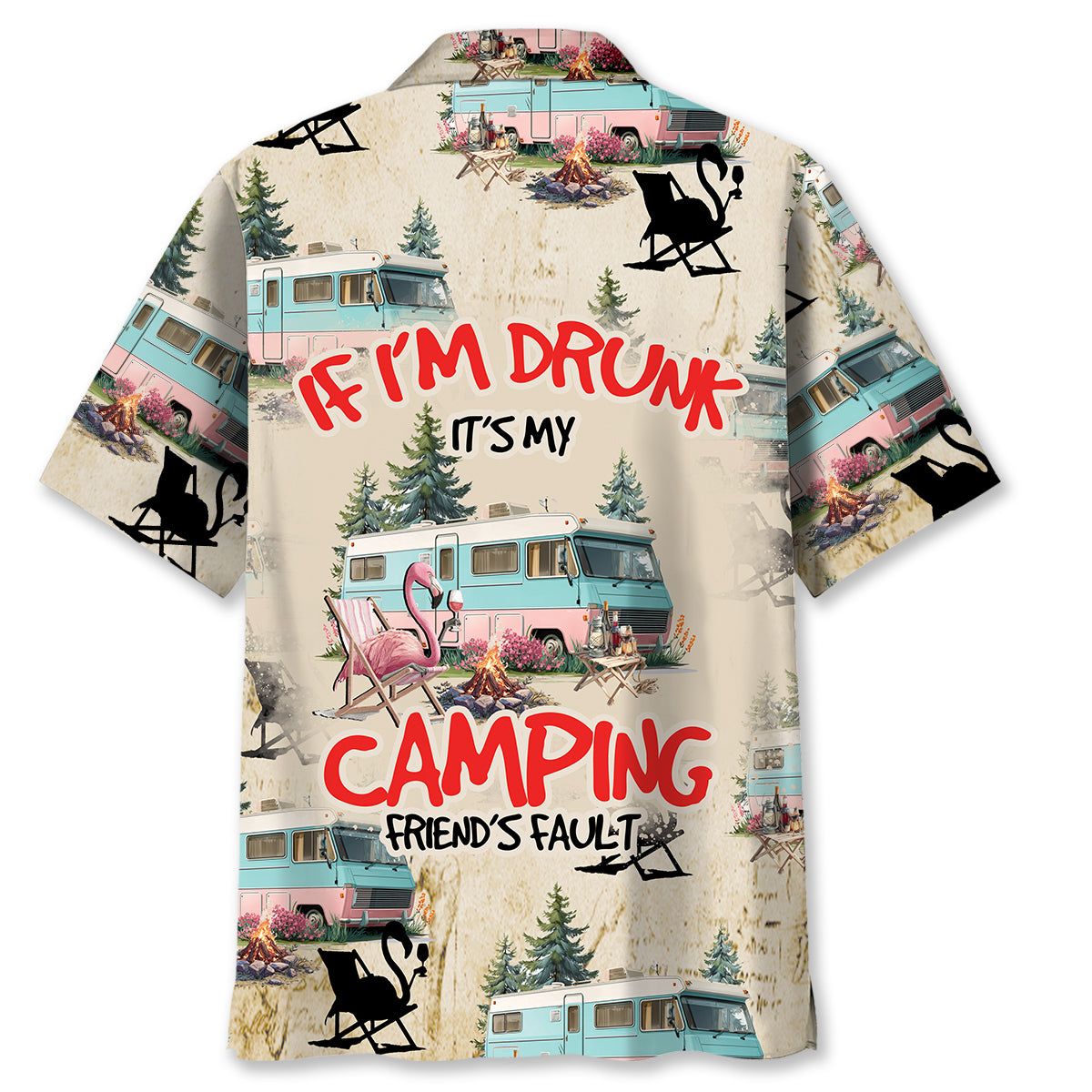 Retro Camper and Campfire Drinking Hawaiian Shirt