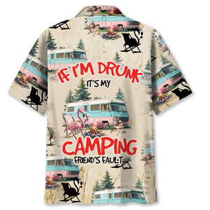 Retro Camper and Campfire Drinking Hawaiian Shirt