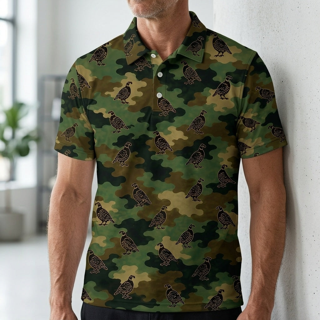 Quail Camouflage Millitary Men Polo Shirt