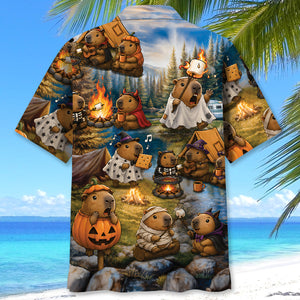 Vintage Capybara Camping Hawaiian Shirt